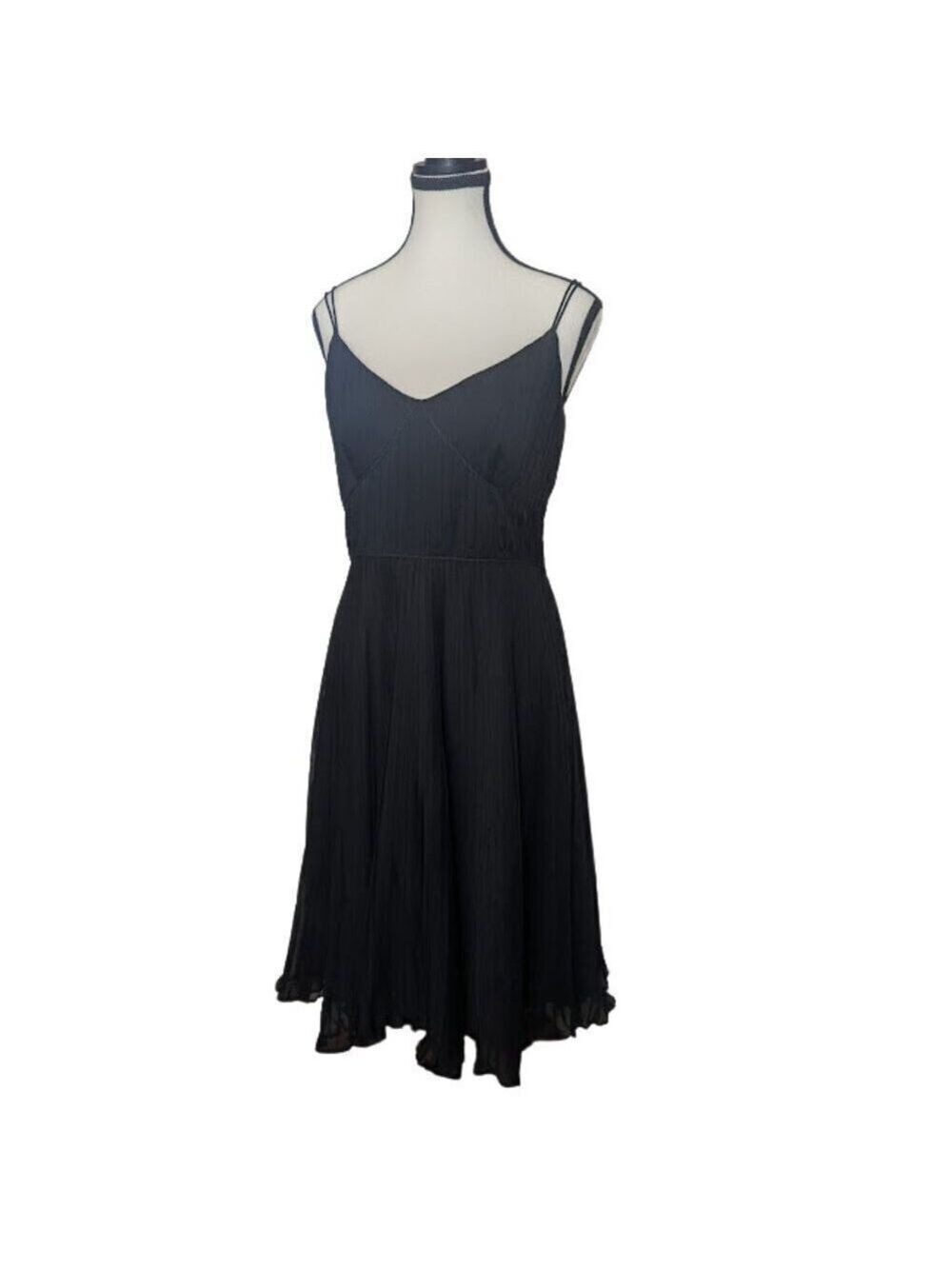 LOFT Black Pleated Fit and Flare Dress Size 4 Midi